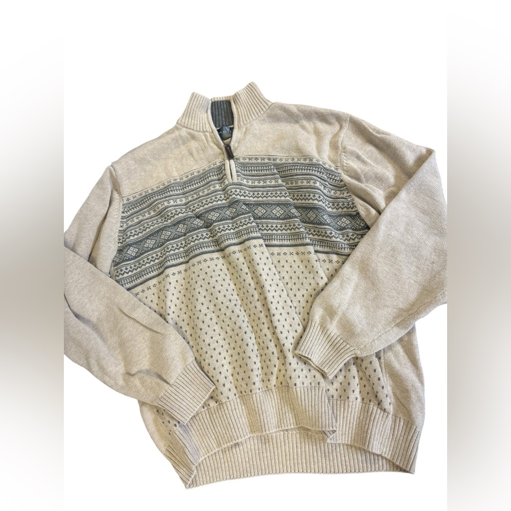 Oscar de la Renta Beige and Gray Zip Up Sweater